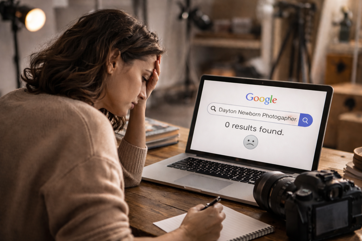 Photographer taking notes during a virtual website audit consultation call